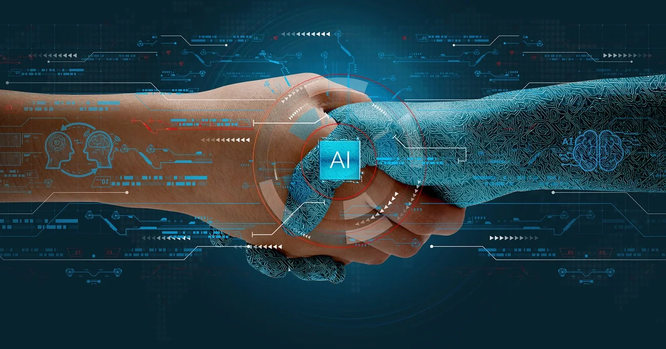 human and AI shaking hands